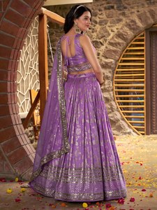 Rivaayat House Purple Zari Foil Printed Polyester Chiffon <b>Shawl</b> Organza Dupatta for Women's Ethnic <b>Wedding</b> Party Wear All - Product Image 5