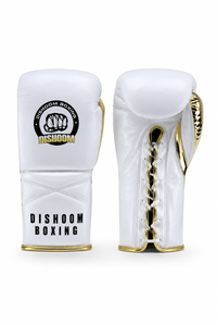 Gants de boxe Dishoom en cuir blanc 10oz à lacets, respirants, légers, emballage individuel, équipement d'entraînement pour adultes - Product Image 1