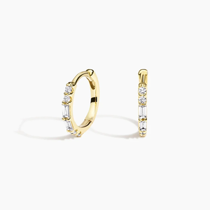 Pendientes de Aro de Oro Amarillo con Diamantes para Mujer, Corte Baguette, Color G, Cultivados en Laboratorio, Clásicos para Uso Diario - Product Image 1