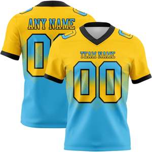 Camiseta de Fútbol Americano Premium con Degradado Amarillo y Azul, Cuello en V, Manga Corta, Absorbe la Humedad, Impresión Sublimada, Nombre del Equipo Personalizable - Product Image 1