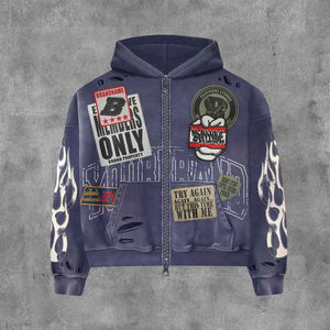 Sudadera con capucha de invierno prémium personalizada con bloques de color, corte y confección, bordado, estilo cropped, lavado ácido, desgastada, de peso pesado, 100% algodón, con pedrería - Product Image 5