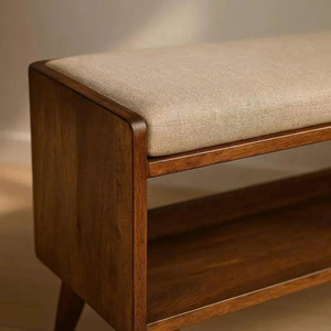 Banc de rangement pour chaussures en bois de manguier écologique moderne avec siège en lin, capacité de 11 paires, design scandinave - Product Image 2