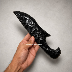Escultura de Obsidiana Negra Pulida Tallada a Mano de 10 Pulgadas en Forma de Cuchillo, Arte de Forma Libre, Decoración Coleccionable, Venta Caliente - Product Image 6