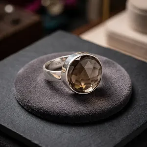 Handmade 925 Sterling <b>Silver</b> Smoky Quartz <b>Ring</b> with Large Round Gemstone Elegant Fine Jewelry for <b>Men</b> and Women - Product Image 6