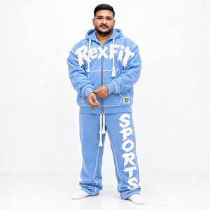 Survêtement unisexe personnalisé en polaire réversible, écologique et épais, avec veste à capuche zippée et pantalon de survêtement décontracté, motif graphique personnalisé - Product Image 2