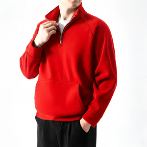Men's <b>Brown</b> Quarter Zip <b>Fleece</b> Sweatshirt Regular Fit Stand Collar Pocket Casual Autumn Wear - Product Image 5