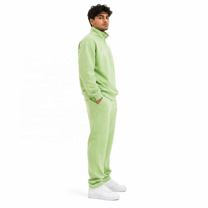 Sudadera unisex con cremallera de un cuarto, de algodón y forro polar, corte regular, chándal de color liso, transpirable, ropa urbana, proveedor mayorista - Product Image 2