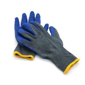 Coated Work <b>Gloves</b> Full Textured Anti-Slip <b>Knit</b> Wrist General Purpose Safety <b>Gloves</b> Blue Gray Yellow Trim - Product Image 2