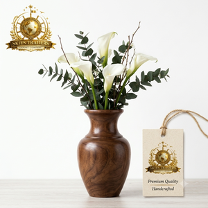Vase à fleurs minimaliste en bois naturel fait main, support floral de table fin, pot de bureau moderne, fournisseur en gros - Product Image 6