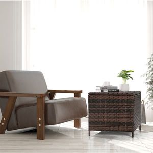 Table d'appoint extérieure en osier PE marron avec rangement carré Patio Table d'extrémité en rotin couvertures de meubles pour jouets et outils de jardinage - Product Image 6