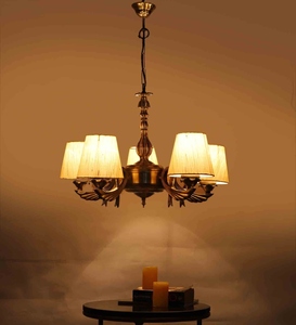 Wholesale Antique Brass Shaded Chandelier Bulk Vintage Fabric Shade Pendant Light Factory Price <b>Retro</b> Classic Hanging Lamp - Product Image 3