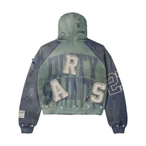 Conjunto de Sudadera con Capucha y Pantalones de Chándal de Algodón Grueso para Invierno, Estilo Urbano, Unisex, con Logotipo Bordado Personalizado, Parches y Pedrería - Product Image 4