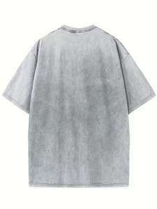 240g Washed Acid Wash Distressed Pure Cotton Quick Dry Crew Neck Short-Sleeve Men's Casual Two-piece Summer Set - Product Image 3