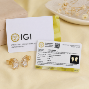 Stylish Ethnic 14KT Solid Yellow Gold IGI Certified Lab Grown Diamond <b>Stud</b> <b>Earring</b> for Women Brilliant Pear Cut Custom Jewelry - Product Image 6