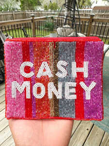 Porte-monnaie perlé brodé à rayures avec fermeture éclair, fait main en perles de rocaille, pochette à citation décorative, léger et vintage - Product Image 5