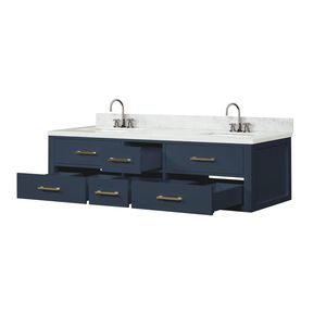 Azul 72 Pulgadas Ancho x 22 pulgadas Mueble de Baño Doble con Encimera de Mármol de Carrara y Juego de Grifería para Baños Pequeños - Product Image 4
