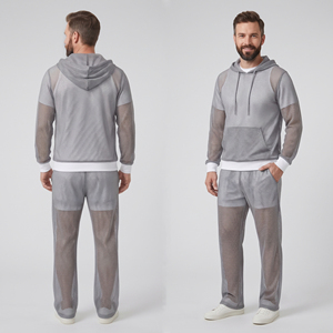 Traje Deportivo Transparente de Malla para Hombre, Estilo Club Nocturno, 100% Poliéster, Traje Transparente de Dos Piezas para Hombre y Mujer - Product Image 1