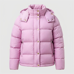 Chaqueta Acolchada con Capucha Rosa para Hombre, Cuello Alto, Cierre de Botones, Resistente al Viento, Informal, de Invierno, Gruesa, Relleno 100% de Fibra de Poliéster - Product Image 1