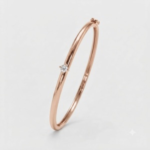 Pulsera de Oro Sólido de 14K Clásica al por Mayor con Diamante Cultivado en Laboratorio de 0.10ctw, Engastado en Puntas, Redondo Solitario, con Bisagra, para Uso Diario - Product Image 5