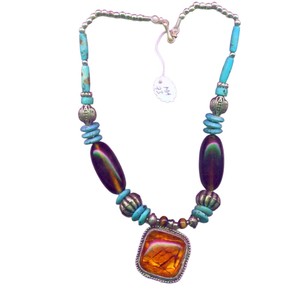 Collar de piedra de ámbar bohemio – Joyería tribal hecha a mano con cuentas – Collar de joyería bohemia rústica para mujer - Product Image 1