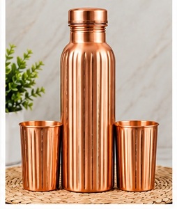 <b>Vintage</b> Hexagonal Hammered Copper Water <b>Bottle</b> With Lid And 2 Matching Cups - Product Image 3