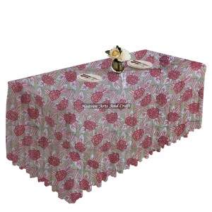 100% Cotton Linen Stylish Hand Block Print <b>Rectangle</b> Pleated <b>Tablecloth</b> Fashion Classic Washable Vintage Dinner Home Decoration - Product Image 3