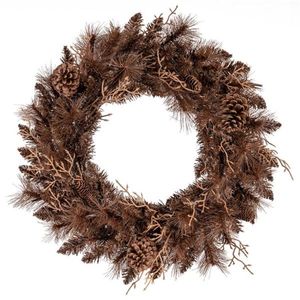 Ghirlanda Natalizia Moderna da Interno Pre-Illuminata da 60 cm con 35 LED Bianchi Caldi, 6 Pigne, 105 Punte di Rami, Bacche e Ghirlanda in PVC Marrone - Product Image 2