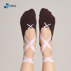 Pilates Reformer <b>Grip</b> <b>Socks</b> Cuff Strap Bow Decoration <b>Custom</b> High Quality Snug Fit Sweat-Absorbent Compression Women Pilates - Product Image 1