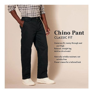 Pantalones Chinos Clásicos para Hombre, Resistentes a las Arrugas, de Frente Plano, Cómodos, de Mezcla de Algodón, Casuales, para Oficina y Trabajo, Premium - Product Image 2