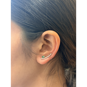 Pendientes de Oro con Gema Verde, Diamante Creado de Corte Brillante de 0.20 Quilates, Diseño Curvo Tipo Escalones, Certificado IGI, Joyería Fina de Lujo - Product Image 1