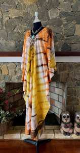 Caftán de Rayón Shibori Teñido a Mano, Estilo Vintage, Vestido Maxi Tropical - Product Image 3