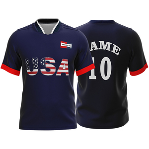 Camiseta de Fútbol de EE. UU. para Hombre, Cuello en V, Manga Corta, Azul Marino y Rojo, Sublimada, Absorbe la Humedad, Ropa Deportiva de la Mejor Calidad con OEM ODM - Product Image 4