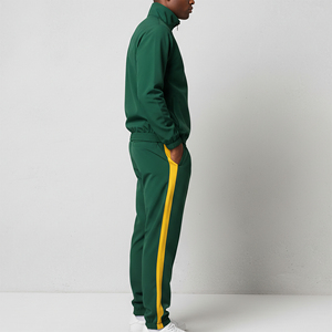 Survêtement personnalisé avec logo pour homme, ensemble jogging vert deux pièces, veste coupe-vent à rayures latérales et pantalon, fabricant de vêtements de sport OEM - Product Image 2