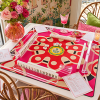 Alas Meja Poker Mahjong Amerika Mewah Lipat 33 Inci dari Neoprena dengan Desain Bunga Warna Pink/Hijau Tahan Lama Anti-Selip.