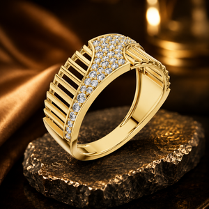 Anillo de Diamante Cultivado en Laboratorio Chapado en Oro Amarillo, Corte Redondo, Joyería Nupcial Ajustable, Regalo de Aniversario de Bodas - Product Image 1