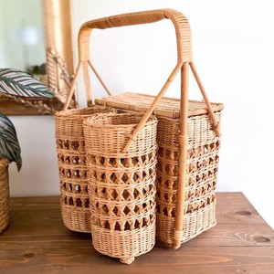 Cestas de pícnic de paja tejida con compartimentos, cesta de almacenamiento práctica de ratán, portavinos y aperitivos. - Product Image 2