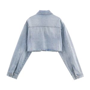 Women New Fashion Short Denim with <b>Rhinestone</b> <b>Jacket</b> Coat Vintage Long Sleeve Female Outerwear Chic Overshirt - Product Image 5