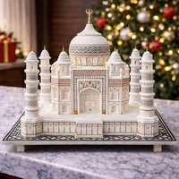 Réplique artisanale du Taj Mahal en marbre blanc poli, respectueuse de l'environnement, avec incrustations colorées, modèle de monument décoratif de luxe pour la maison