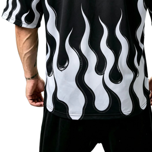 Mens Loose Flame Print <b>T</b>-<b>Shirt</b> Short Sleeve Crew Neck Black <b>White</b> Streetwear Casual Wholesale <b>Bulk</b> - Product Image 6