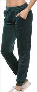 Pantalon de jogging en velours vert foncé pour femme, taille élastique avec cordon de serrage, décontracté, avec poches latérales, pour l'automne - Product Image 5