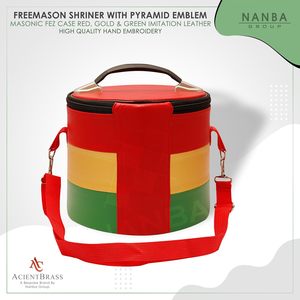 Estuche para Sombrero Fez Masónico, Emblema de Pirámide Shriner, Bordado a Mano, Ligero, Rojo, Dorado, Verde, Imitación de Cuero, con Cierre, Suave - Product Image 5