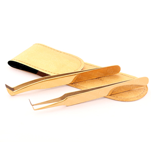 Wholesale Stainless Steel Eyelash Extension Tweezers Color Pink Tip Gold Pouch Packing Hand Tested Grafting Tool - Product Image 5