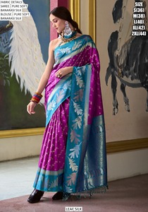 Sari traditionnel en soie à imprimé floral Mehira pour mariage et Diwali - Product Image 3