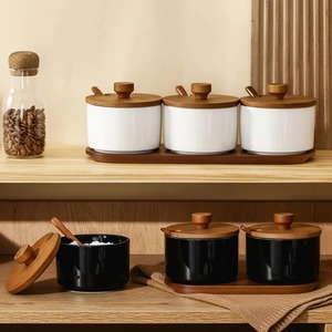 White Metal Tea Sugar <b>Pot</b> Set Of 2 With Wooden Lid And Tray Perfect For Guest Serving Elegant Kitchen Tableware Set From India - Product Image 2