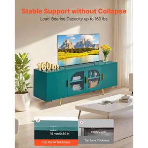 Centro de Entretenimiento Moderno, Mueble para TV de hasta 75 Pulgadas, Patas Doradas, Almacenamiento Ajustable, Puerta de Vidrio - Product Image 4