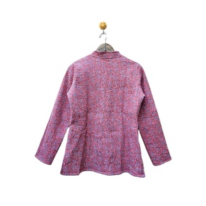 Indian Vintage Women's Lightweight Cotton <b>Quilted</b> <b>Jacket</b> Hand Block Printed Floral Stripe <b>Pattern</b> Rivet Buttons Winter - Product Image 6
