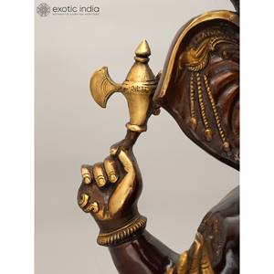 รูปปั้นพระพิฆเนศสี่แขน20นิ้วที่สง่างามรูปปั้นทองเหลืองประติมากรรม pagdi ที่น่าประทับใจ - Product Image 4