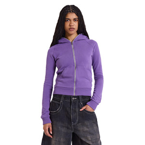 <b>Women's</b> <b>Fleece</b> Zipper-Up Hoodie Solid <b>Pattern</b> Polyester/Cotton Blend Lined Design Customizable Logo Positions Quick-Dry - Product Image 2
