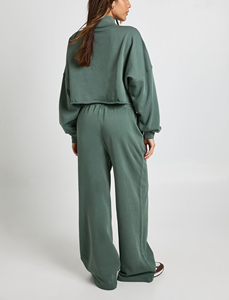 Sweat-shirt à fermeture éclair quart de tour et pantalon de jogging ample pour femme, 100 % coton, 400 GSM, broderie unie, style streetwear, confortable, sur mesure - Product Image 6