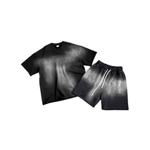 Ensemble de shorts d'été décontractés à imprimé numérique Feuille Tropicale, motif artistique minimaliste, pour une ambiance estivale fraîche et décontractée - Product Image 1